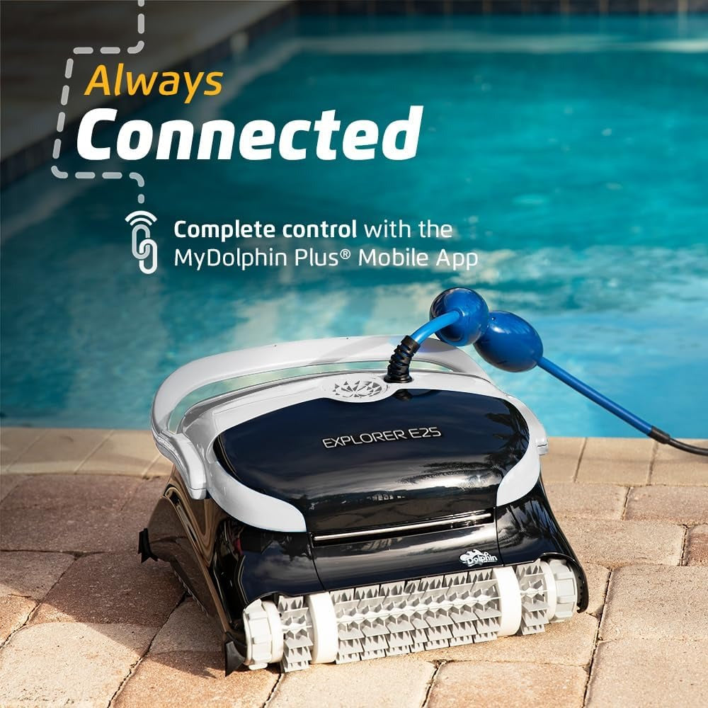 Maytronics Dolphin Explorer E25 Wi-Fi Robotic Pool Cleaner – Automatic Vacuum with Wall Climbing & Scrubbing for In-Ground Pools up to 50ft